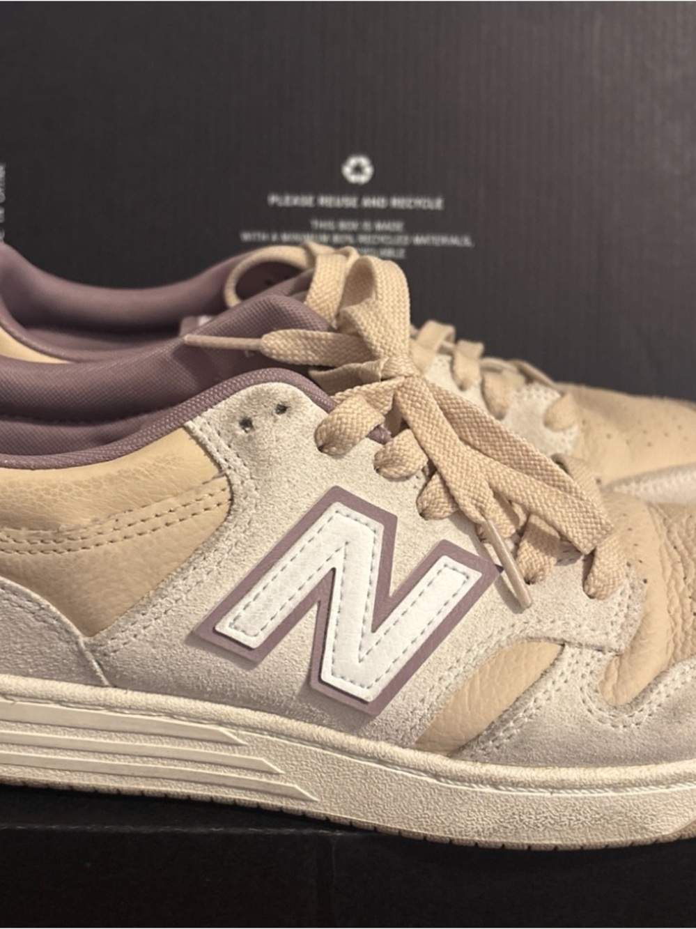 New Balance Cream & Lavender Accent Leather Sneakers